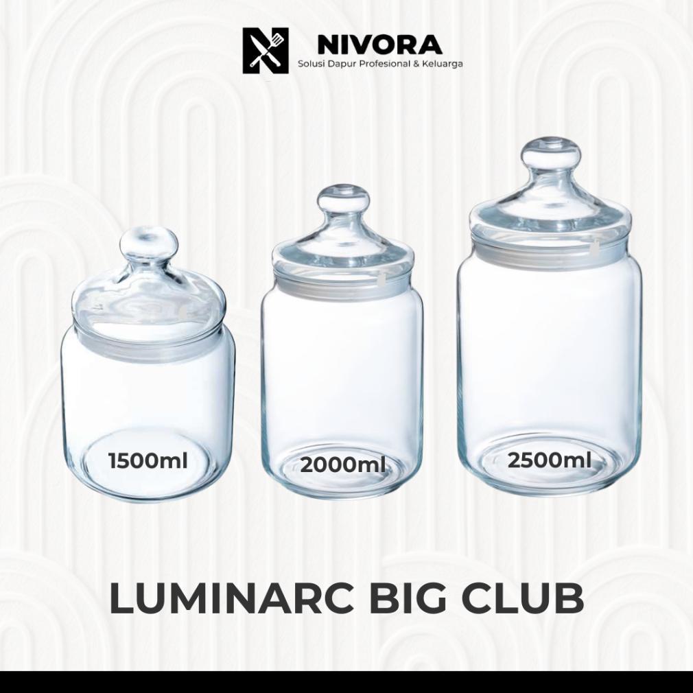 Luminarc Stoples Big Club Jar / Toples Kaca Kedap Udara With Seal 1500Ml 2000 Ml 2500Ml