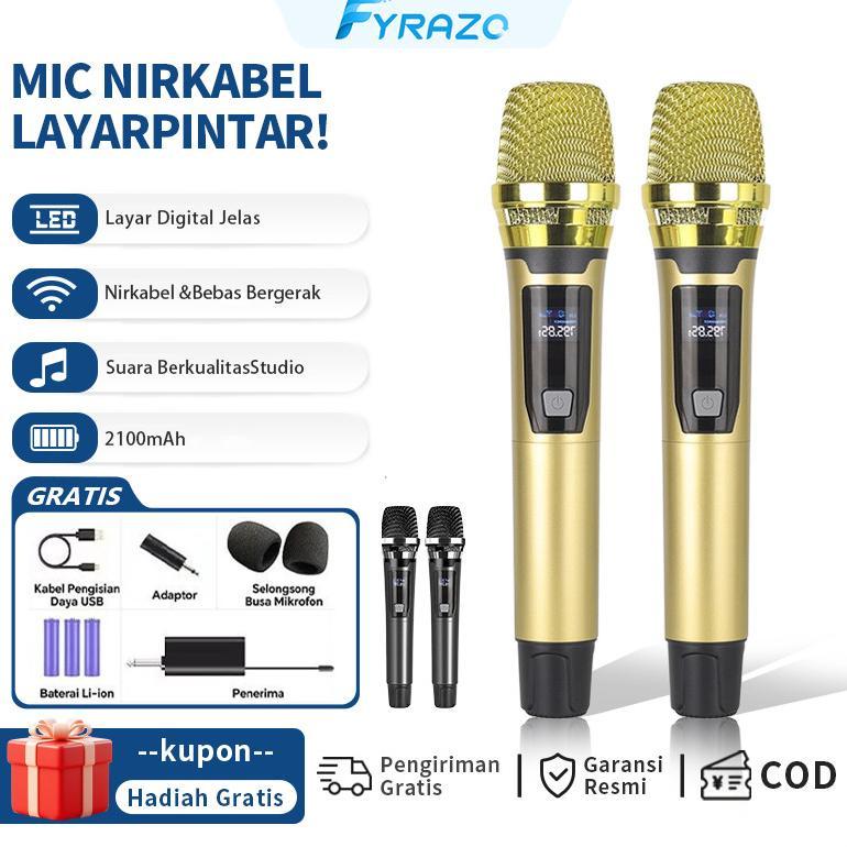 BESTPROMO FYZ Ready Gold Mikrofon Mikrofon Nirkabel Vokal Suara Terbaik Dual Handheld Mikrofon Bluet