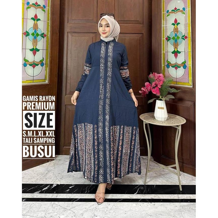 Arsy- Batik Usman - Motif Binjai Kolase - Gamis Twill Rayon Pekalongan Busui Jumbo Gamis Rayon