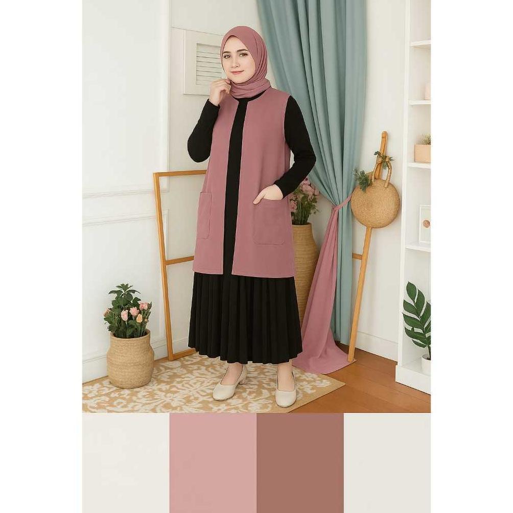 new deals long cardigan tanpa lengan premium/ outer wanita kekinian warna hitam putih polos/murah pr