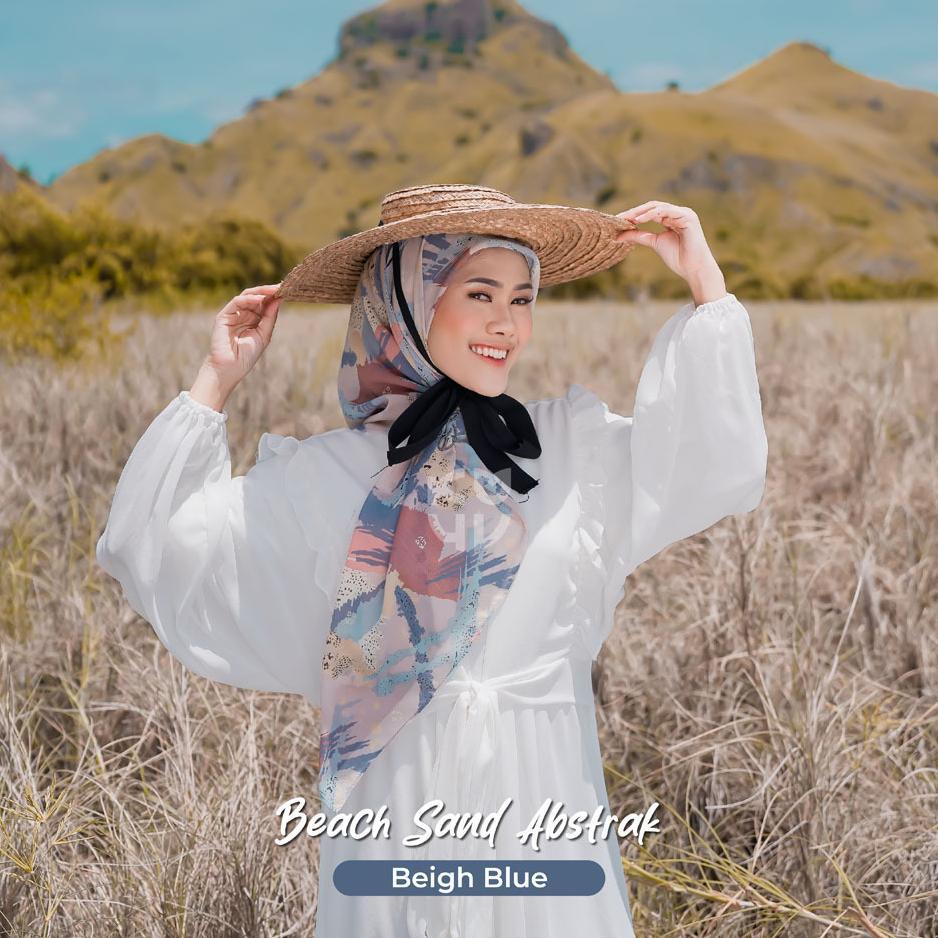 Koyu Hijab Segiempat Viney Jepang Motif Abstrak Beach Sand
