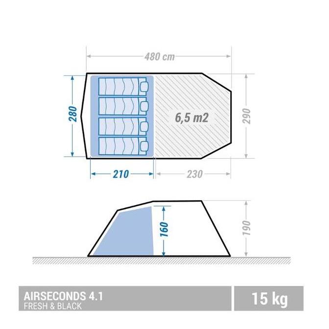 FYP QUECHUA AIR SECOND 4.1 XL FRESH & BLACK TENDA INFLATABLE UNTUK 4 ORANG ORIGINAL CAMPING HUJAN ''