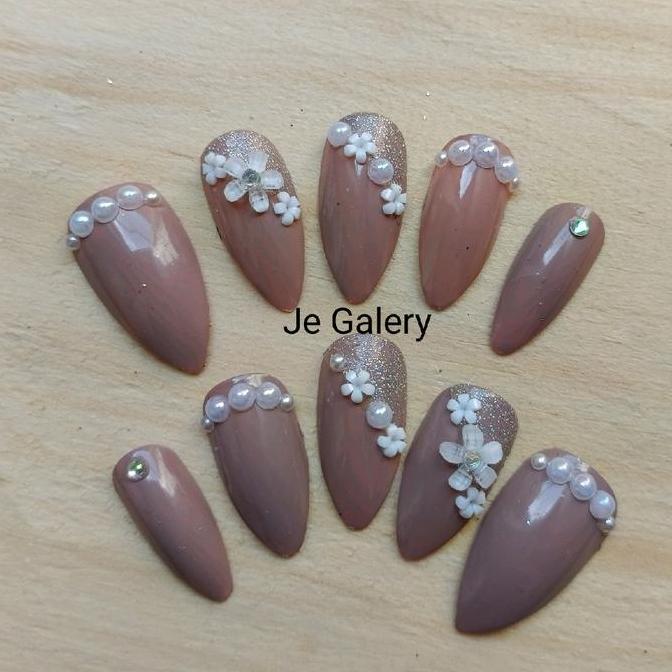 kuku palsu wedding nude lancip Nail