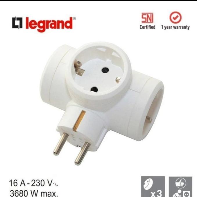 Steker T Legrand 16A 050662 / Colokan Listrik Cabang 3 Legrand White
