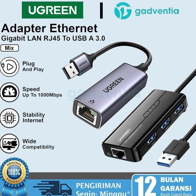 UGREEN USB 3.0 TO LAN RJ45 ADAPTER ETHERNET SPEED 1000MBPS 20265 FOR LAPTOP MACBOOK ASUS LENOVO MURA