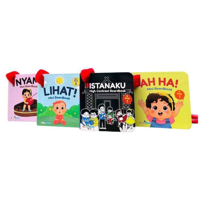 Gulalibooks: Paket Buku Bayi High Contrast Isi 4 dengan Gantungan Stroller Mini Boardbook