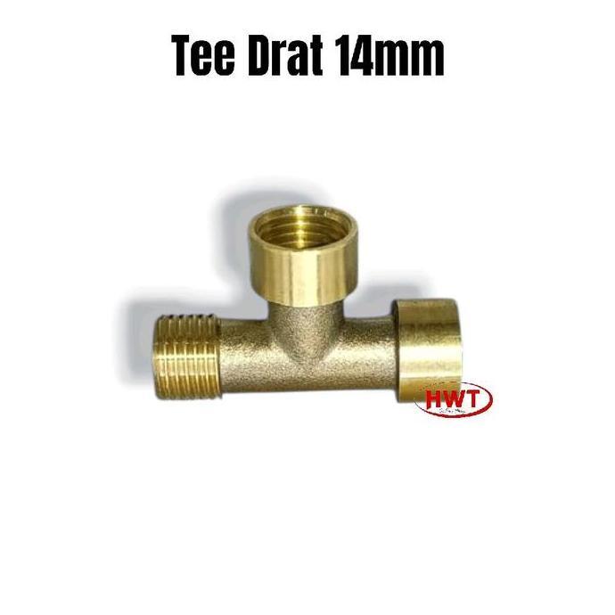 Sambungan T Cabang 3 Tee Drat 14mm Sambung Power Sprayer Steam Kompresor Sok Drat 14mm