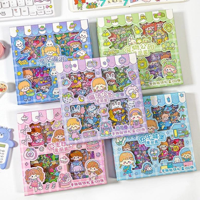 Stiker Korea Viral Isi 100 Pcs Scrap Book Motif Momo Girl Sticker Decor Asthetic Ellie Sticker Princ