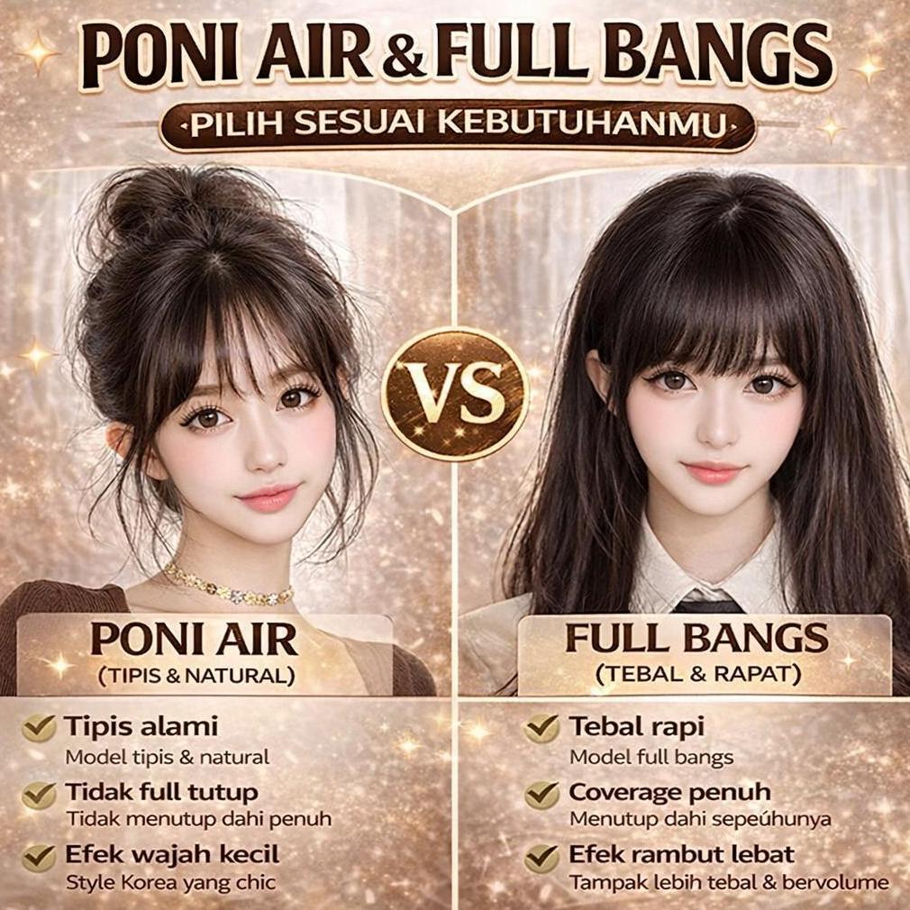 BARU Poni Clip Wanita Poni Palsu Natural Clip On Poni Air Tipis Full Bangs Tebal Hairpiece Korea Hit