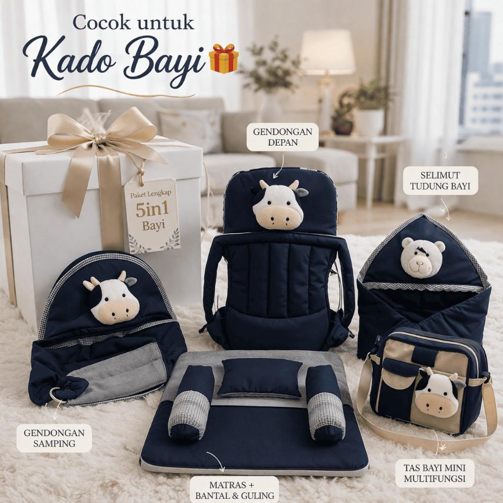 Jamin Murah Paket Bayi 5In1 Premium Boneka Sapi Tas Bayi + Gendongan Depan & Samping + Selimut Tudun