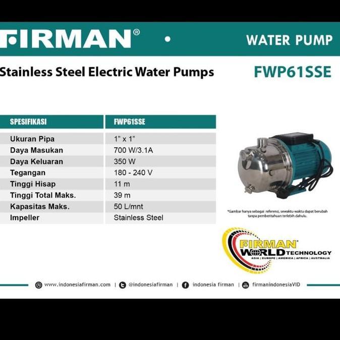 Pompa Air Semi Jet Stainless Steel Firman Fwp 61 Ss Fwp61Ss Terbaru 