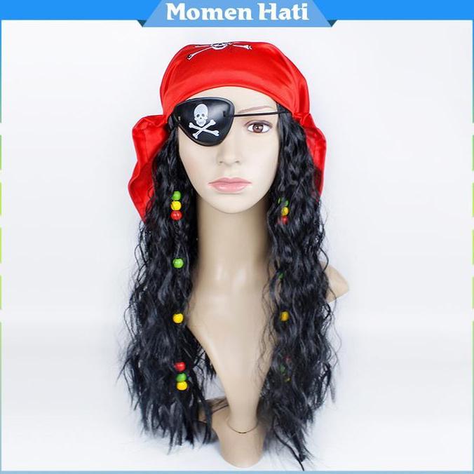 QUANXI topi Wig Cosplay Halloween bandana Bando Penutup Mata Bajak Laut