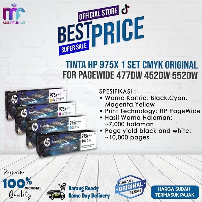 TINTA HP 975X 1 SET CMYK ORIGINAL FOR PAGEWIDE 477DW 452DW 552DW MURAH