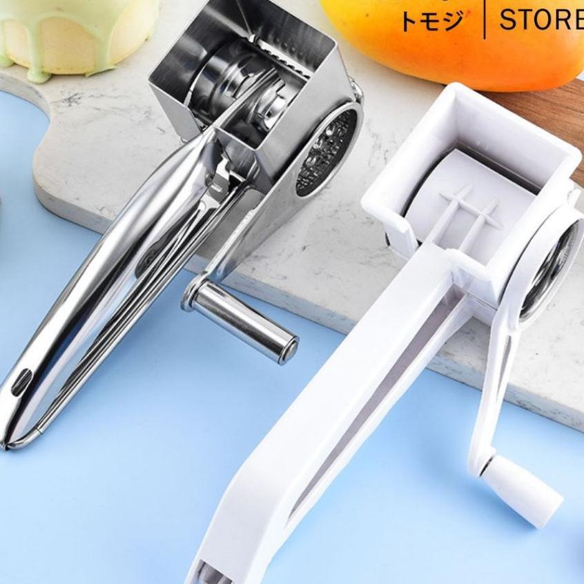 Tomoji Cheese Grater Handheld Grinder - Parutan Keju Manual Putar Stainless Steel Dan Plastik Alat P