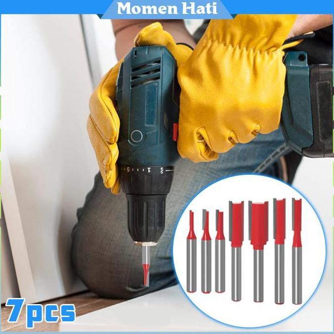 QUANXI 7Pcs Mata Profil Straight Mata Router Kayu Mata Router Lurus Bit