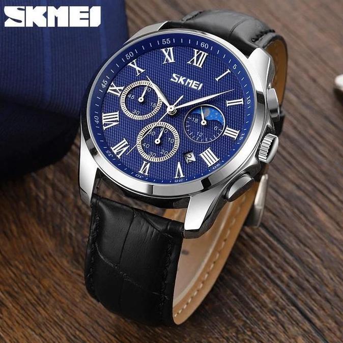 Horfa- Jam Tangan Pria Analog Chronograph Casual Quartz Tali Kulit Skmei 9260