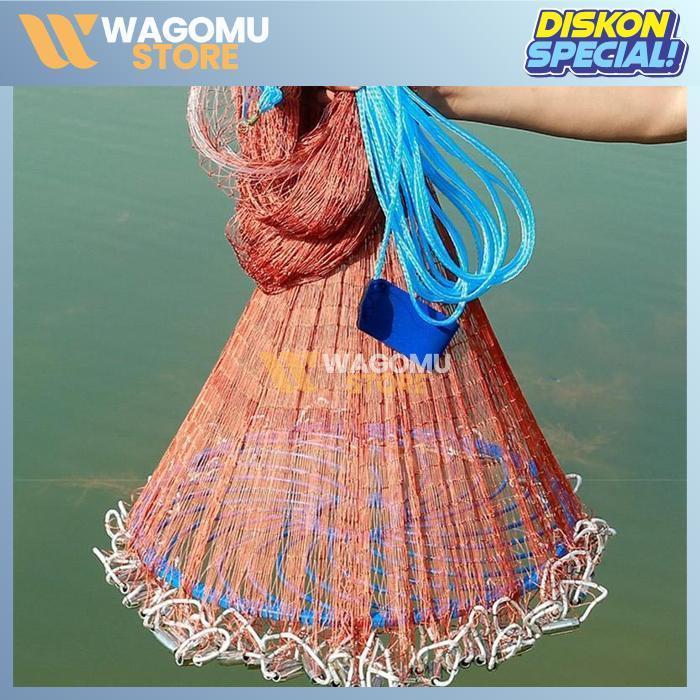 WAGOMU Jala Ikan Lempar Panjang 10m Jala Lempar Penangkap Ikan Udang dengan Piring Bulat Jaring Panc