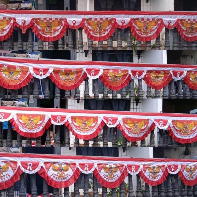 Bendara Background Garuda Merah Putih dengan 10 Gelombang dan Panjang 9 Meter dengan Kain Tali Umbul