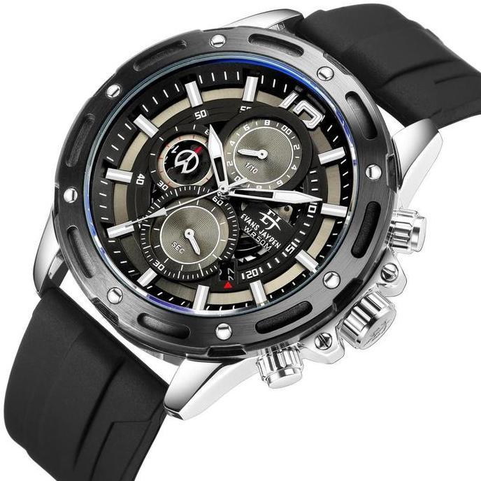 Orologio- Evans Jayden Jam Tangan Pria 9494 Rubber Kaca Sapphire Chronograph Ter Resistant 5Atm Tche