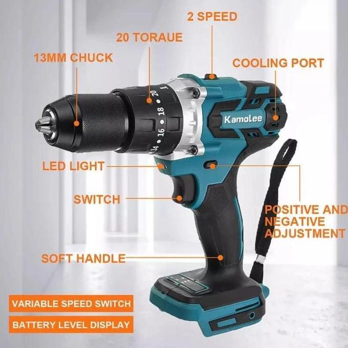 Power- Kamolee Bor Baterai 13Mm Kamolee - Bor Listrik Cordless Impact Drill Torsi Max 520N.M 10Mm/13
