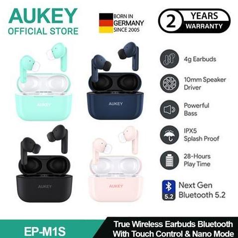 AUKEY TWS BLUETOOTH TRUE WIRELESS EARPHONE IPX5 4G EARBUDS EP-M1S MURAH
