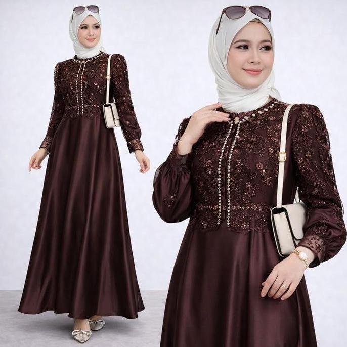 Vallina Sakura Dress Gamis Muslim Brukat