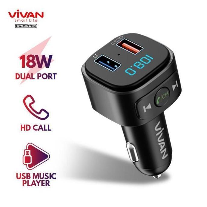 VIVAN VBT01 Car Charger Transmitter Bluetooth Mobil Versi 5.0
