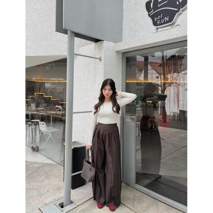 KAY LABEL Celana Highwaist Lavie Pants Kulot Palazzo Viral Kekinian Allsize-Jumbo
