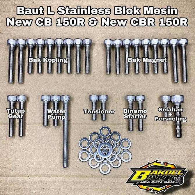 Baut L Blok Mesin New Cb 150R & New Cbr 150R Fullset Crankcase Baut L Stainless Anti Karat
