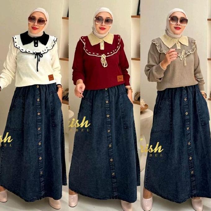 DEWINTA SET BY IRISH LABEL SET BLOUSE RAJUT ROK JEANS ONESET STELAN RAJUT ROK KANCING SNOWBLACK KANT