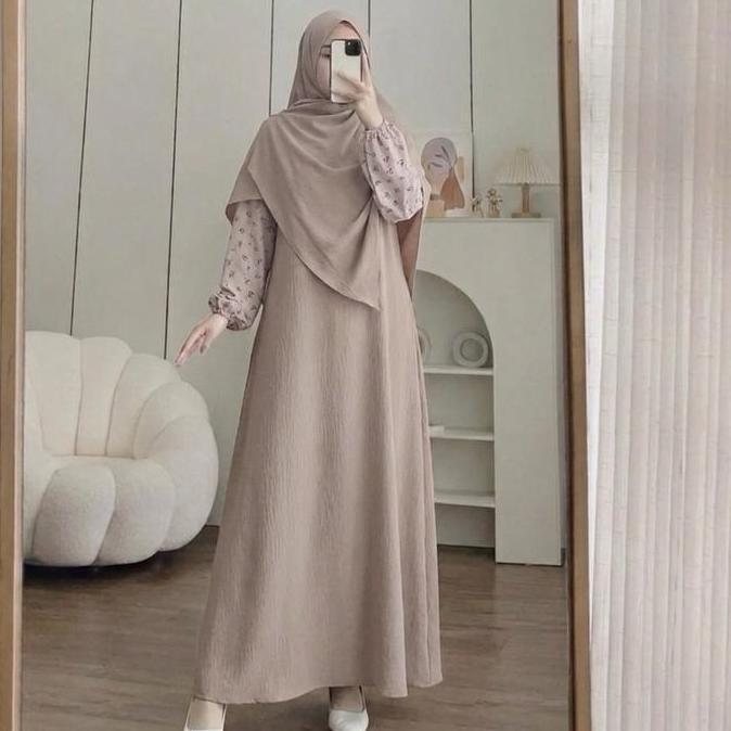 AZALEA SET HIJAB Syar'i Pasmina Oval Gamis Syar'i Wanita Motif Simpel Elegan Bahan Cey Crinkle