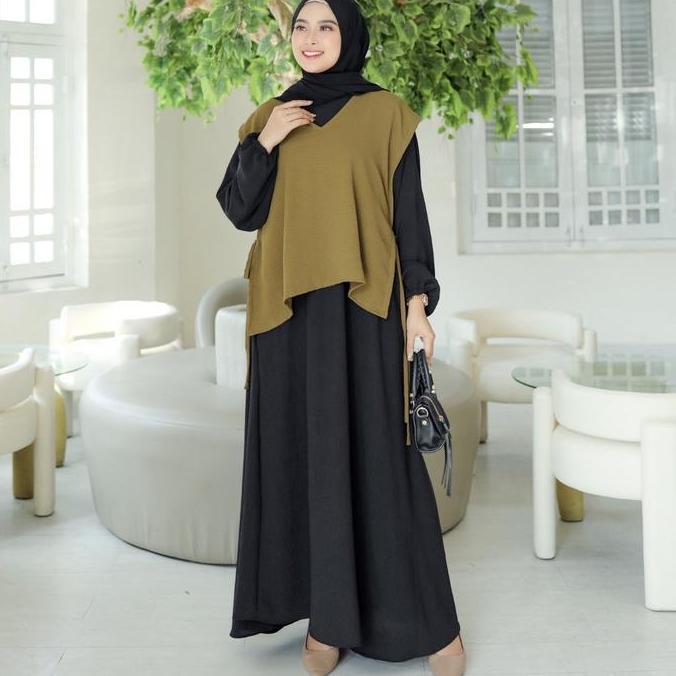 Kareen Dress Lebaran Allsize LD 120 Gamis Outer Crinkle Anti UV