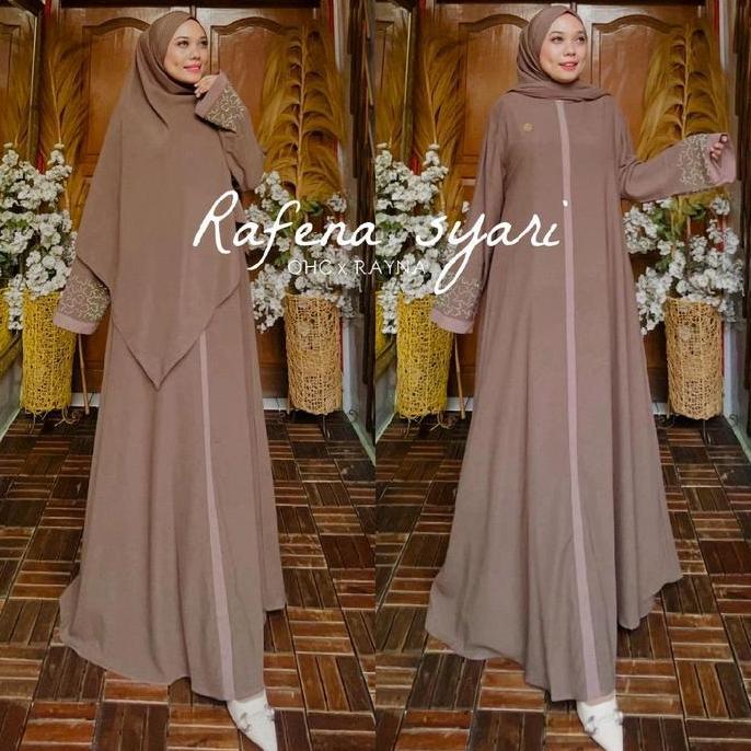 Rayna - Rafena Set Abaya - Umroh Polos Khimar Instan Bandana Tabur Crystal cantik