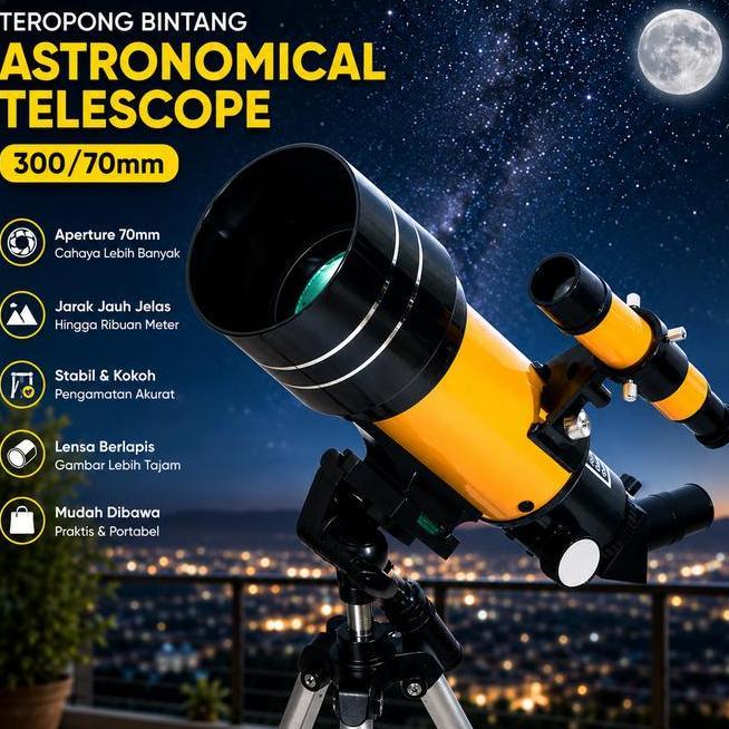 Teropong Bintang Astronomical Telescope 30070Mm Kuning F30070M Liantu