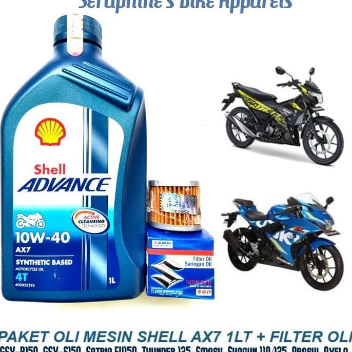 PAKET SHELL ADVANCE AX7 10W40 + FILTER OLI|GSX-R150 GSX-S150 SATRIA FU
