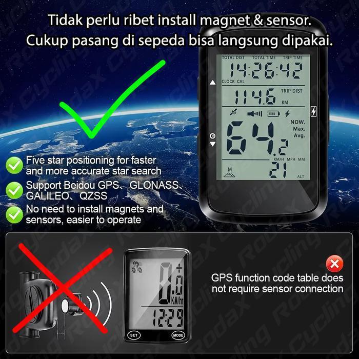 Rodax Trivx Gps Speedometer Altimeter Waterproof Usb C Charging Cycling Odometer Rechargeable Barfly