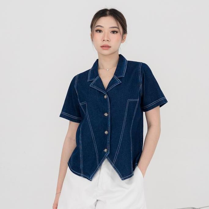 Foxquinn - Ruby Denim Top - Blouse Wanita - Atasan Denim