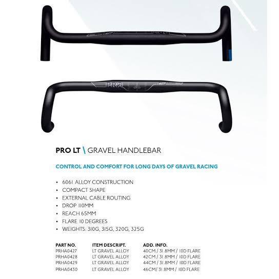 PRO HANDLEBAR DROPBAR LT GRAVEL ALLOY / DROPBAR GRAVEL ALLOY 10 DEGREE FLARE COMPACT DROP COMPACT RE