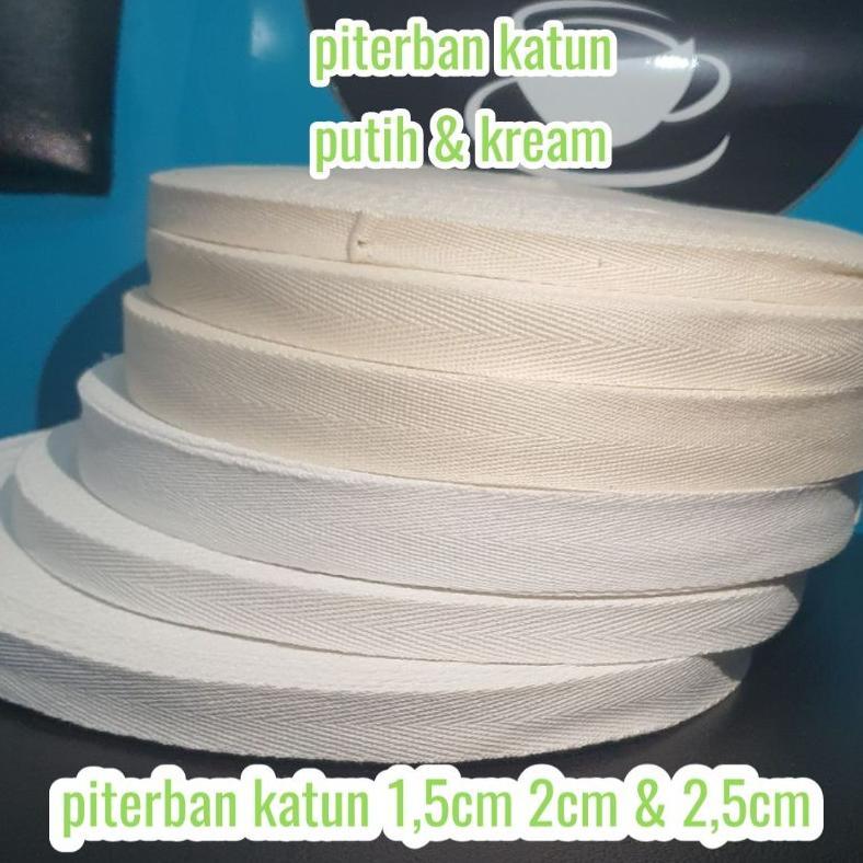 piterban | beterban katun | pita katun 1,5cm 2cm & 2,5cm Hitam & kream