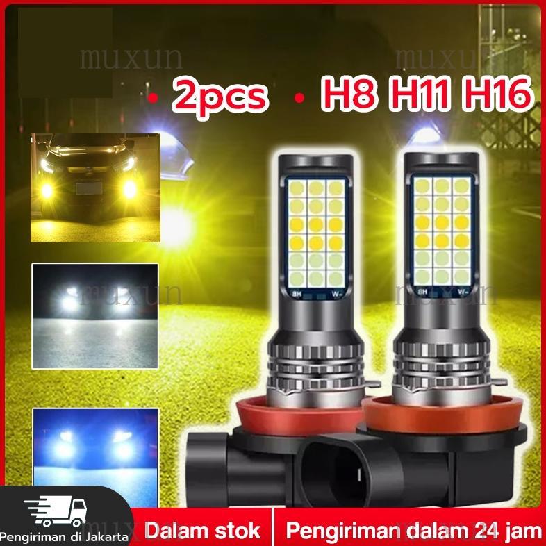 1Pc Lampu LED Putih H8 H9 H11 Dua Warna untuk Headlight Fog lamp  Mobil Lampu Depan LED  3030 24Smd 