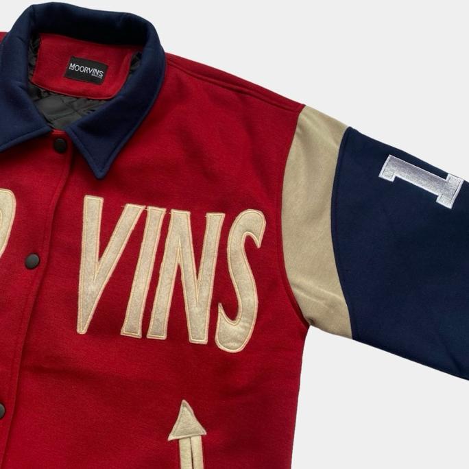PROMO TERBARU MOORVINS VARSITY JACKET MAROON POLAR FLEECE