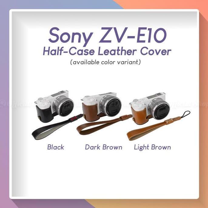 Half Case Leather Bag for Sony ZV-E10 with Strap Tas Kamera Alpha ZV E 10 Mark 1 Bahan Kulit PU E10 