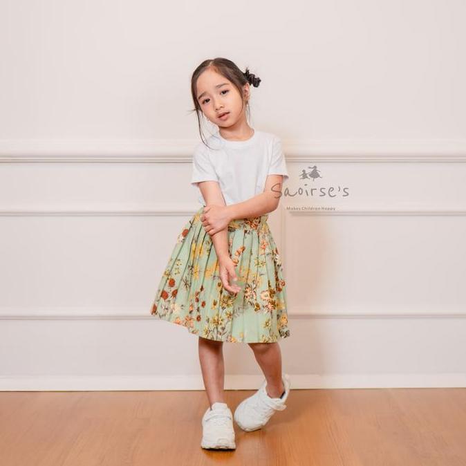 Allthebest- SAOIRSE'S Rose - Rok Pendek Anak Perempuan 2-9 Tahun Motif Bunga Vintage Korean Pleated 