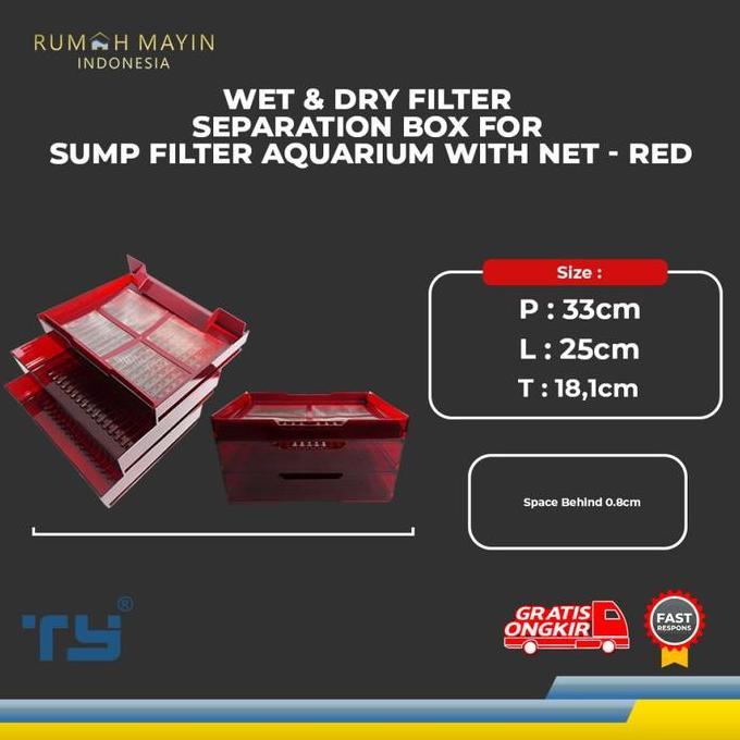 Wet & Dry Filter Separation Box For Sump Filter Aquarium With Net - Red
