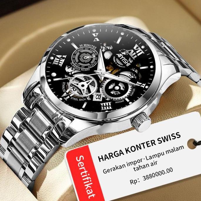 Vint- Buy 1 Get 1 Aiyishi Jam Tangan Pria Dial Beronggakuarsa Anti Air Tali Stainless Steel Jam Tang