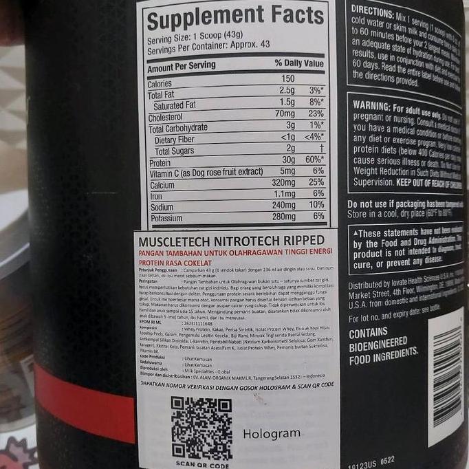 MuscleTech NitroTech Ripped 4lbs 30g Whey Protein Terbaik