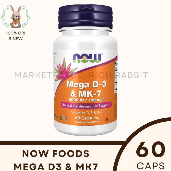 Now Foods Mega D-3 MK-7 Vitamin D3 MK7 D 3 MK 7 Bone Cardiovascular 5000 iu US Supplement