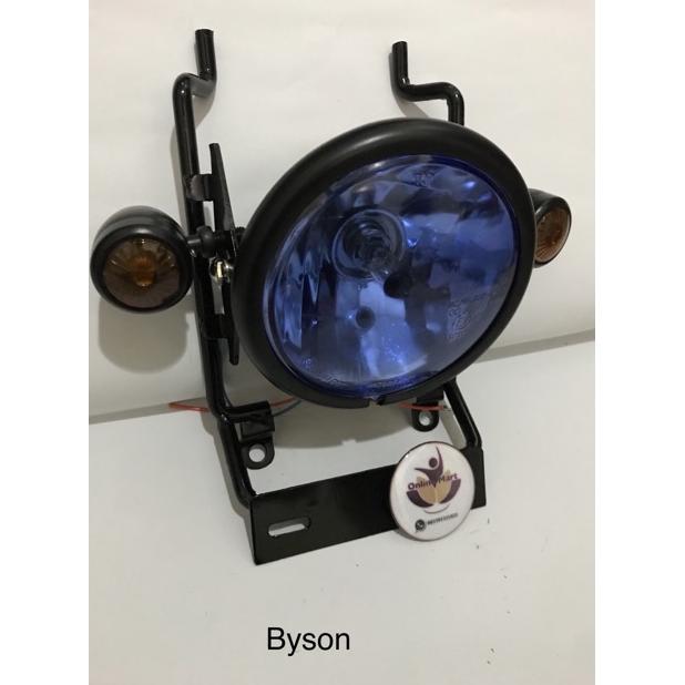 lampu cb bulat variasi byson plus breket hitam plus lampu sen