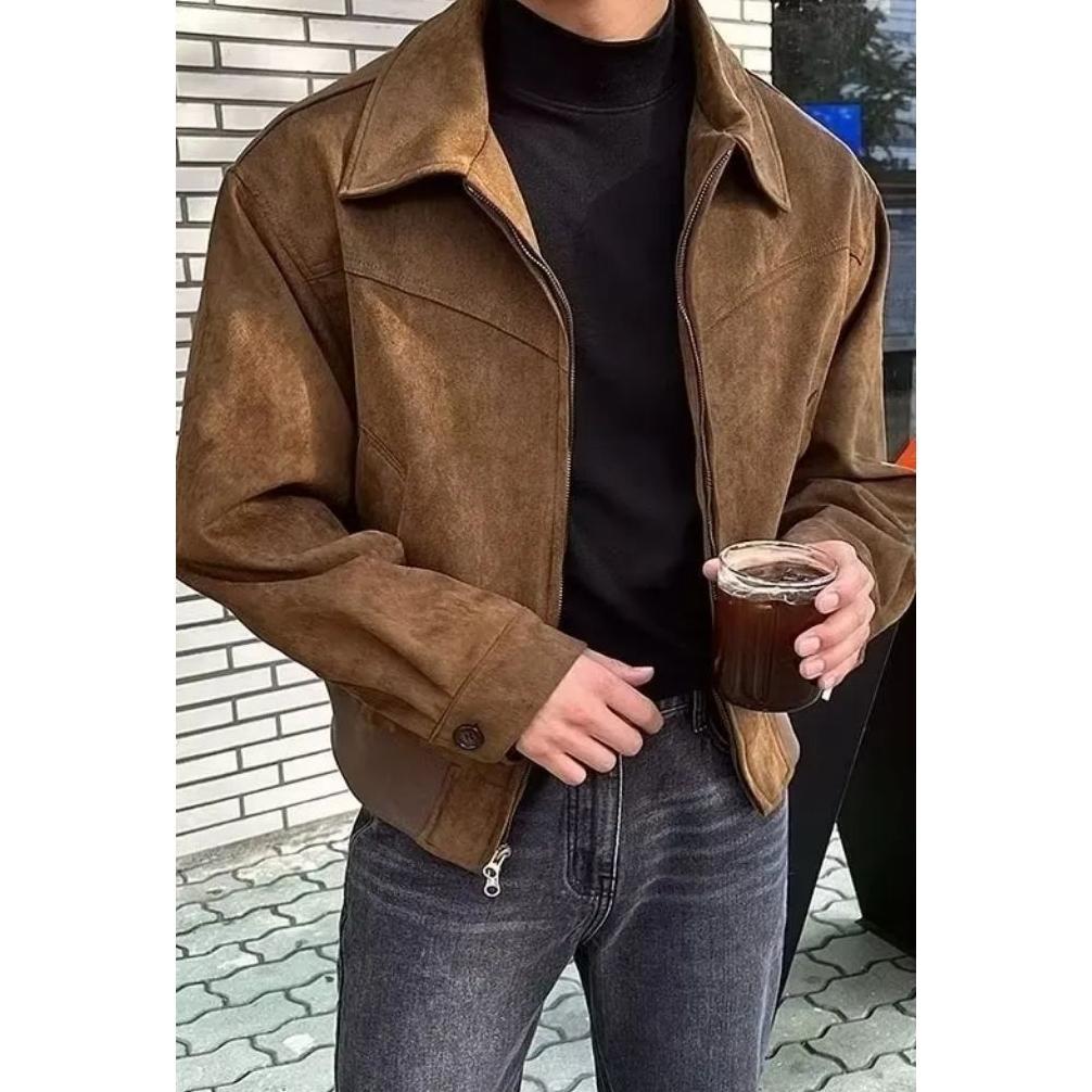 NEW jaket suede pria bahan kulit Suede asli lembut model casual