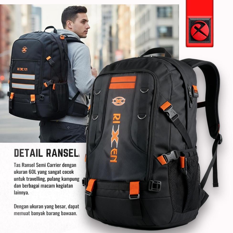 Tas Ranse Pria 60L |  mountain backpack | Polyester Nylon | Praktis Modern Hitam | Mudik & Camping